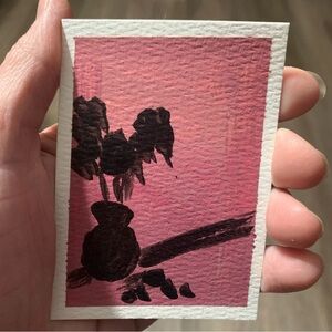ACEO Original art  Pink and Black floral Miniature ATC Art Card